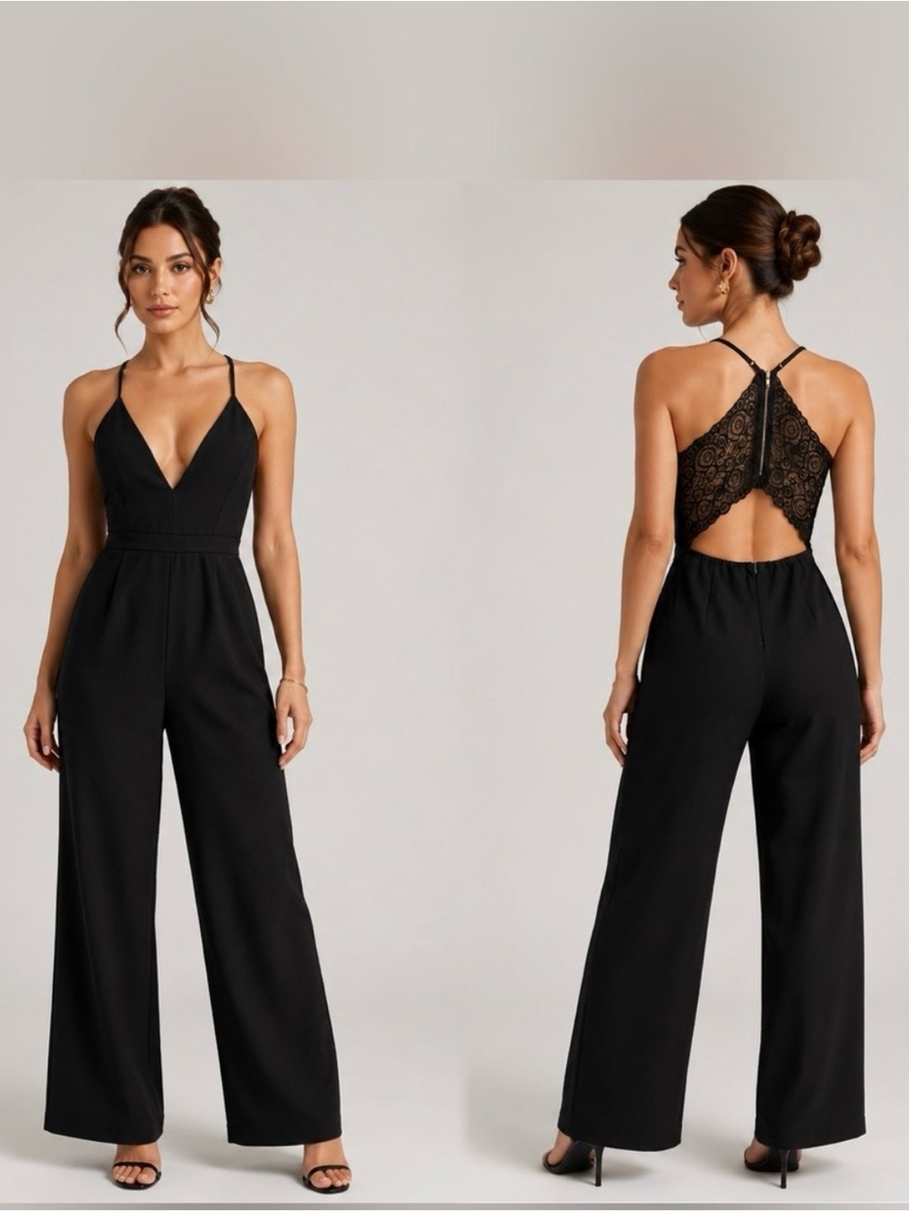 Emerald Sundae Black Lace-Back Jumpsuit